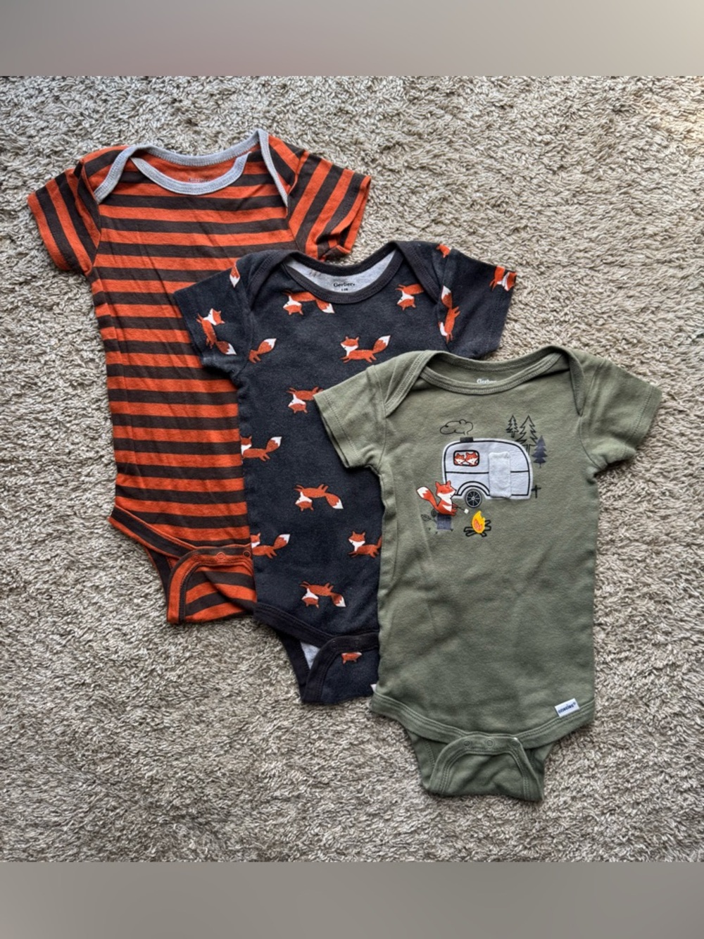 6-9M Gerber 3pc Fox Onesie Bundle Camping Woodland
